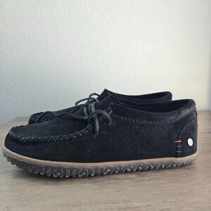 Minnetonka Suede Tie Lace Front Leather Moccasin Bootie Black Women's Size 9